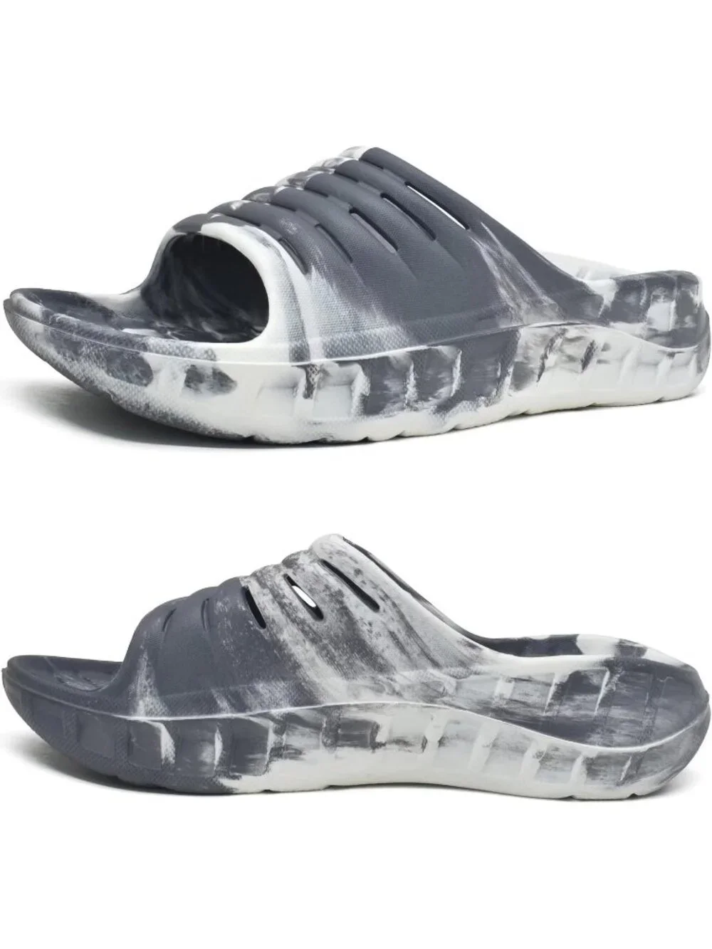 Men Grey White Sandals Orthotic Arch Support Open Toe Sport Slides Thick Cushion